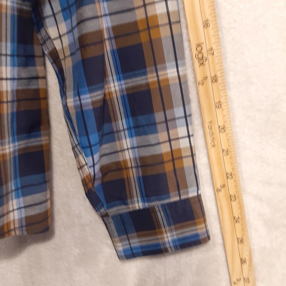 Eddie Bauer Mens Long Sleeve Button Shirt Sz.L/Blue-Brown Plaid/Outdoor/Hiking - Picture 10 of 10